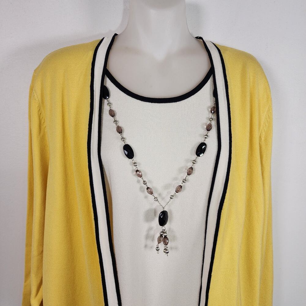Alfred Dunner Womens Sweater 2 In 1 Cardigan Large Necklace Yellow White 3/4 Slv - Picture 3 of 10